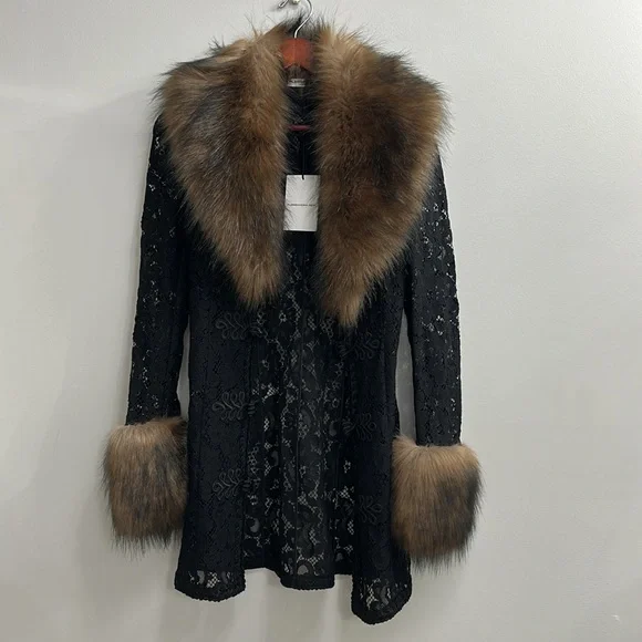 Alessandra Rich lace faux-fur detail coat NWT - Picture 9 of 14